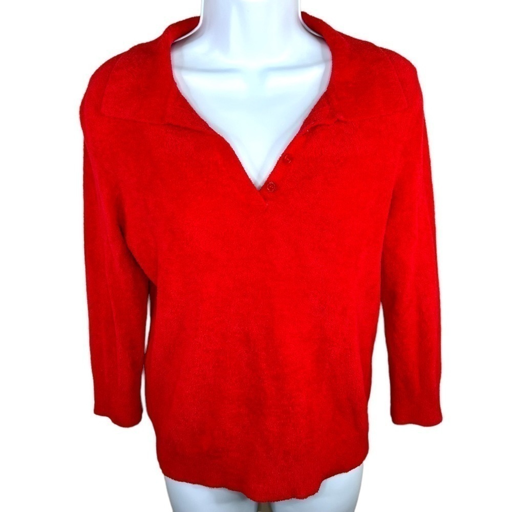 S Vintage 90’s Red Sweater Long Sleeve Stretch Small 4 6 Collared Y2k